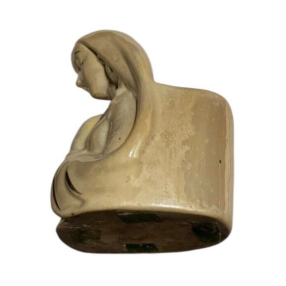 Ceramic Porcelain Madonna Mary VTG Praying Planter Statue Gold Painted READ - Picture 3 of 9